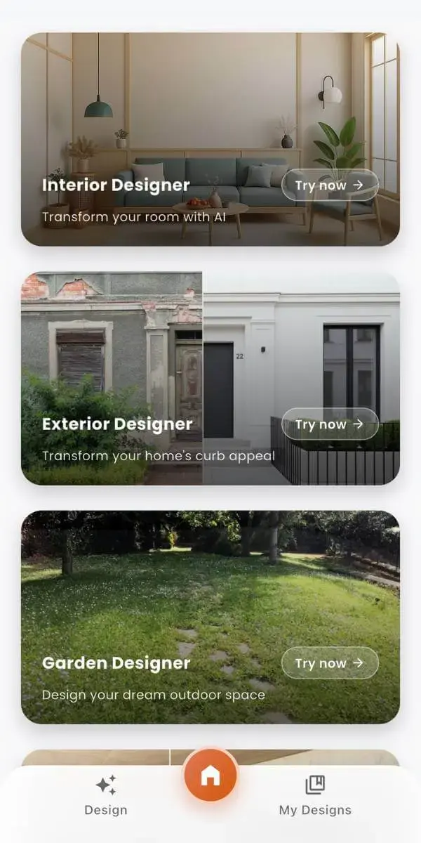 DecorAI AI interior design app preview showing room transformation feature