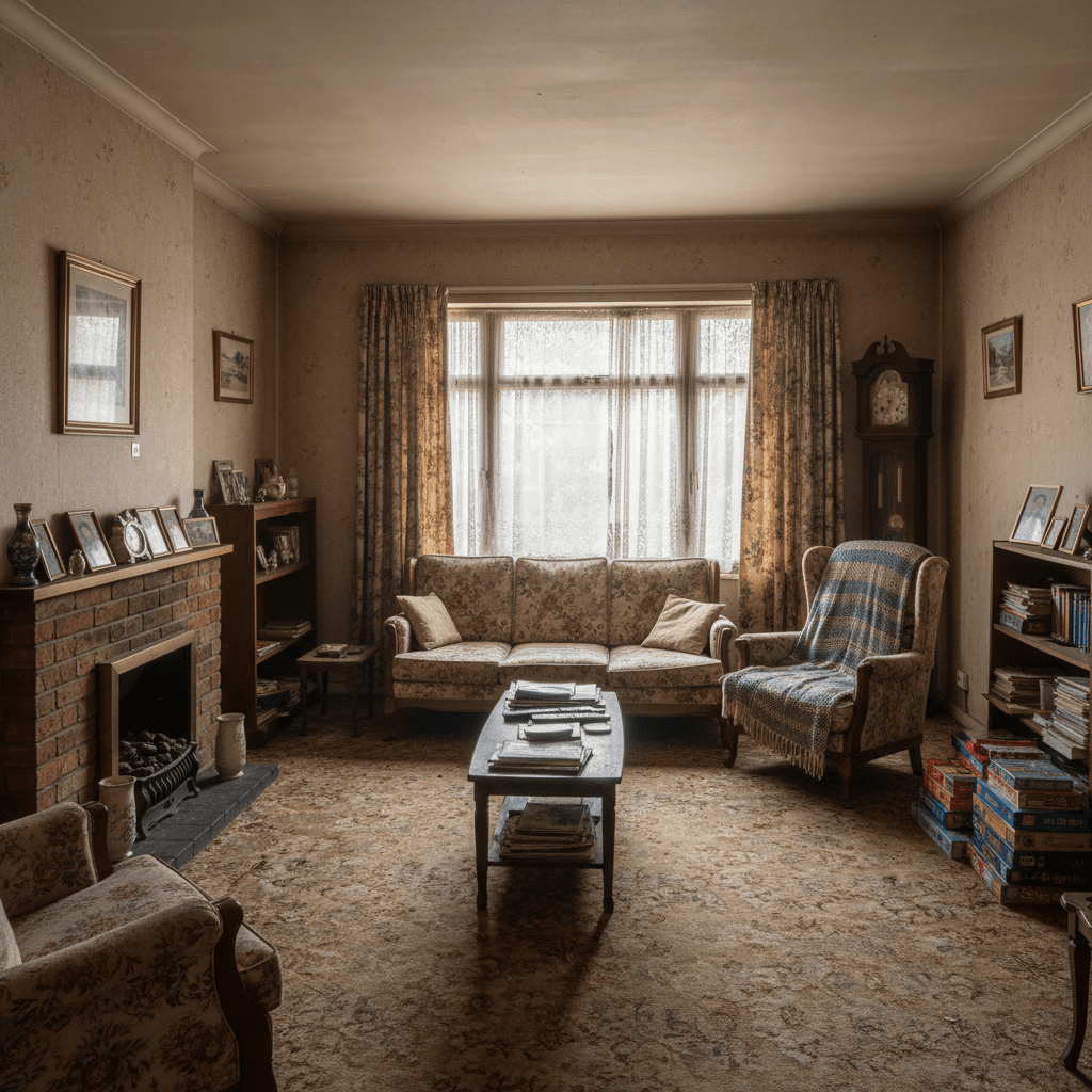 Before: dated living room needing an AI interior design makeover