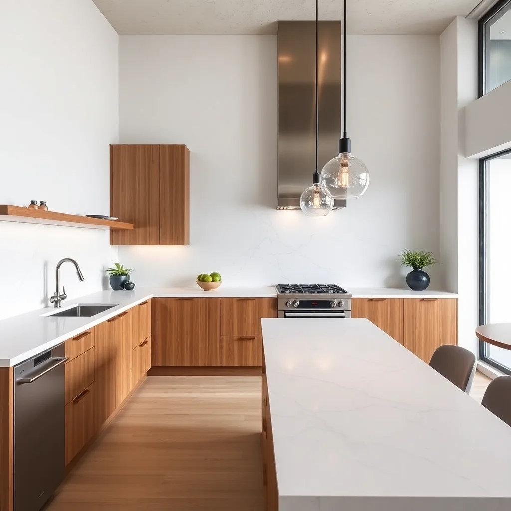 AI design kitchen with minimalist white marble