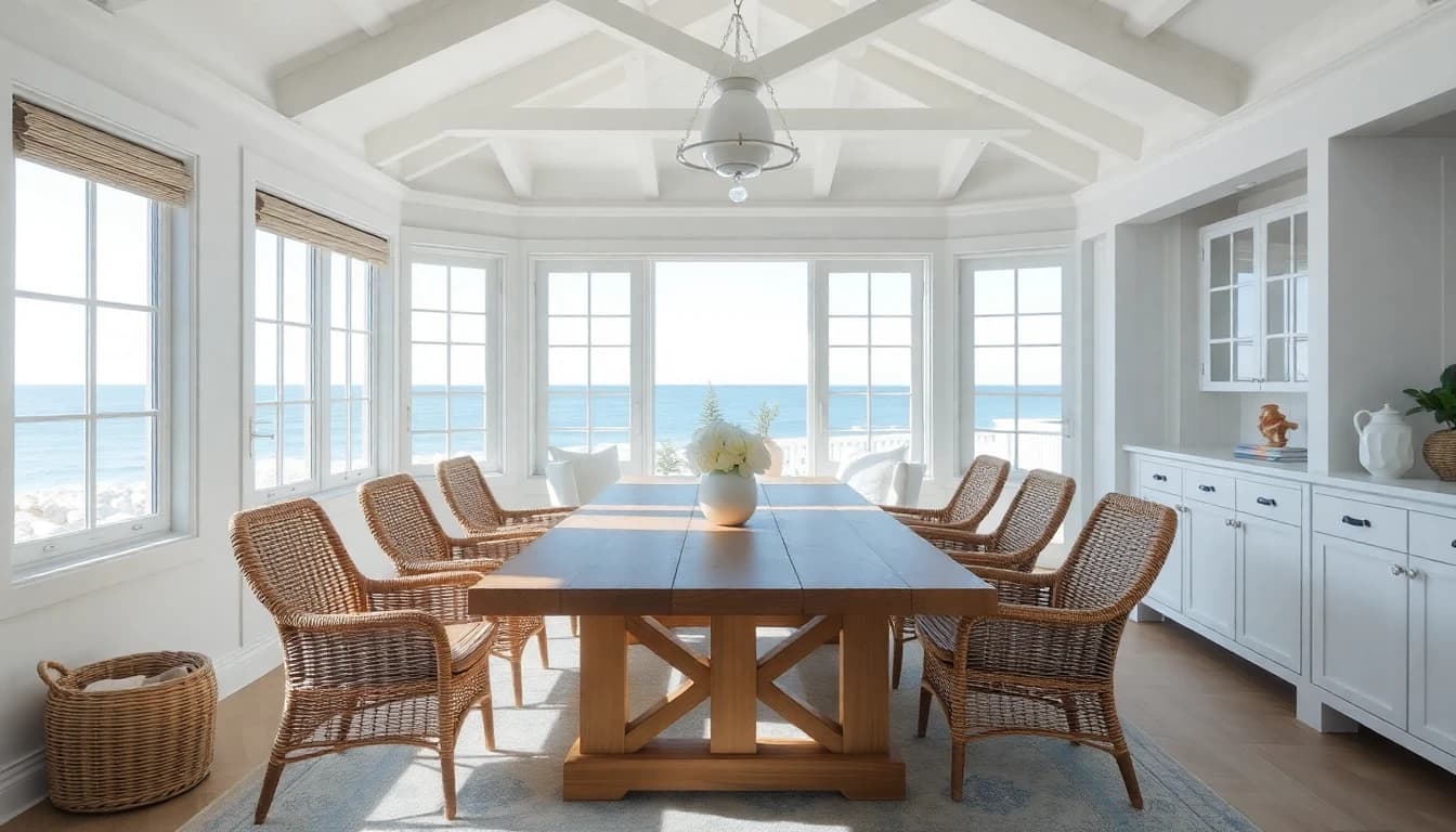 AI room design coastal dining room with ocean view