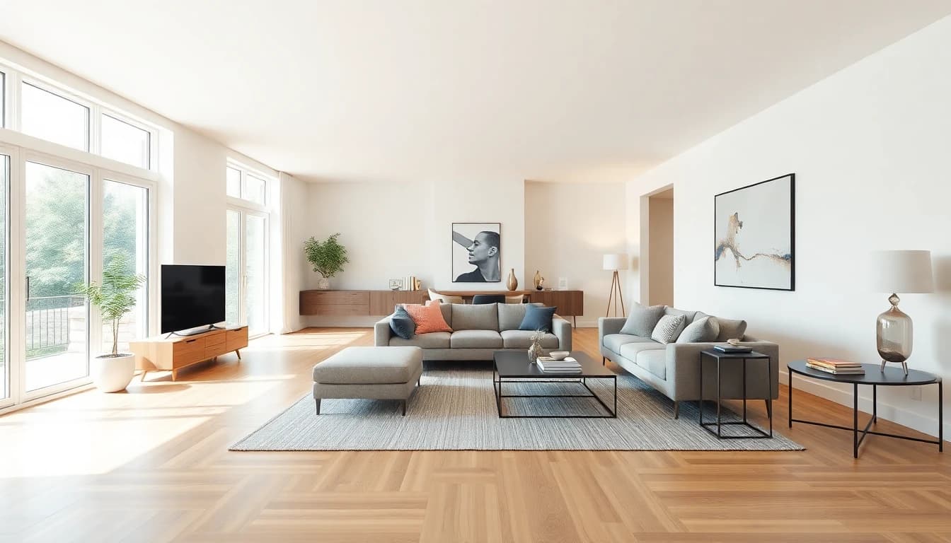 AI virtual staging for American real estate listings showing beautifully furnished empty home